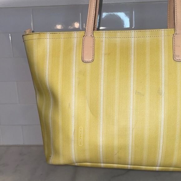 Coach Bag Purse Handbag Legacy Weekend Ticking Stripes PVC Large Shoulder Tote - Picture 5 of 16